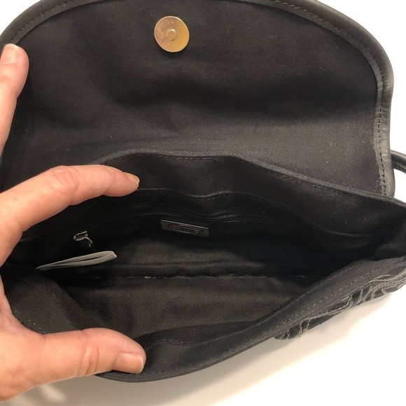 TALBOTS Black Bag With Cream Needlpoint and Adorned with Beautiful Blue Beeding - Picture 7 of 12